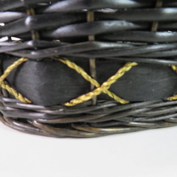 Black Wicker Oval Basket no handle no gloss gold rope x accent 10.5x6.5" wide - Picture 5 of 10